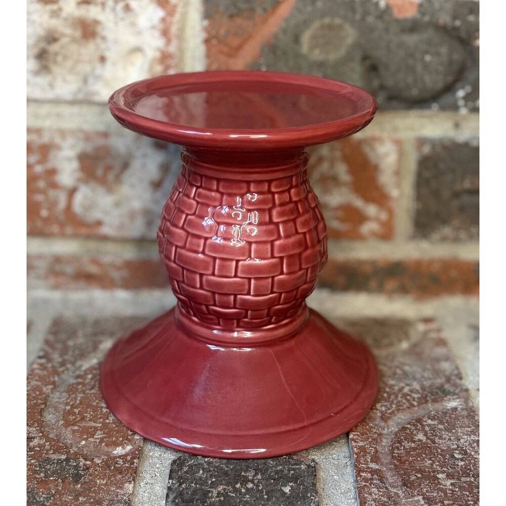Longaberger Basket Woven Tradition Paprika Ceramic Pedestal Pillar Candle Holder